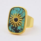 Natural Shell African Turquoise Stone Gold Rings WX1765