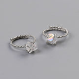 S925 Sterling Silver Claw Rainbow Raw Gemstone Ring, Healing Crystal Stone Ring, Adjustable SS206