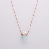 15" Rose Gold Moonstone Aquamarine Crystal Hexagon Point Necklace CZ Micro Pave, S925 Sterling Silver Necklace, Gemstone Dainty Jewelry SS225NR