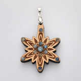 Silver Snowflake Natural Gemstone Wood Pendant, Flower Pendant, Labradorite, Red River Jasper, Tiger's Eye Stone, Wooden Jewelry Pendant WX2137