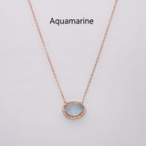 15" Rose Gold Plated Amethyst Moonstone Crystal Faceted Necklace CZ Micro Pave, 925 Sterling Silver Prong Jewelry For Women SS228NR