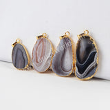 Gold Plated Natural Onyx Botswana Agate Slice Pendant Bead G1013