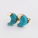 Gold Plated Cap Natural Pure Turquoise Stud Earrings, Gemstone Boho Jewelry G2077