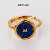 Adjustable Round Gold Plated Natural Gemstone Ring Healing Crystal Rings WX2084