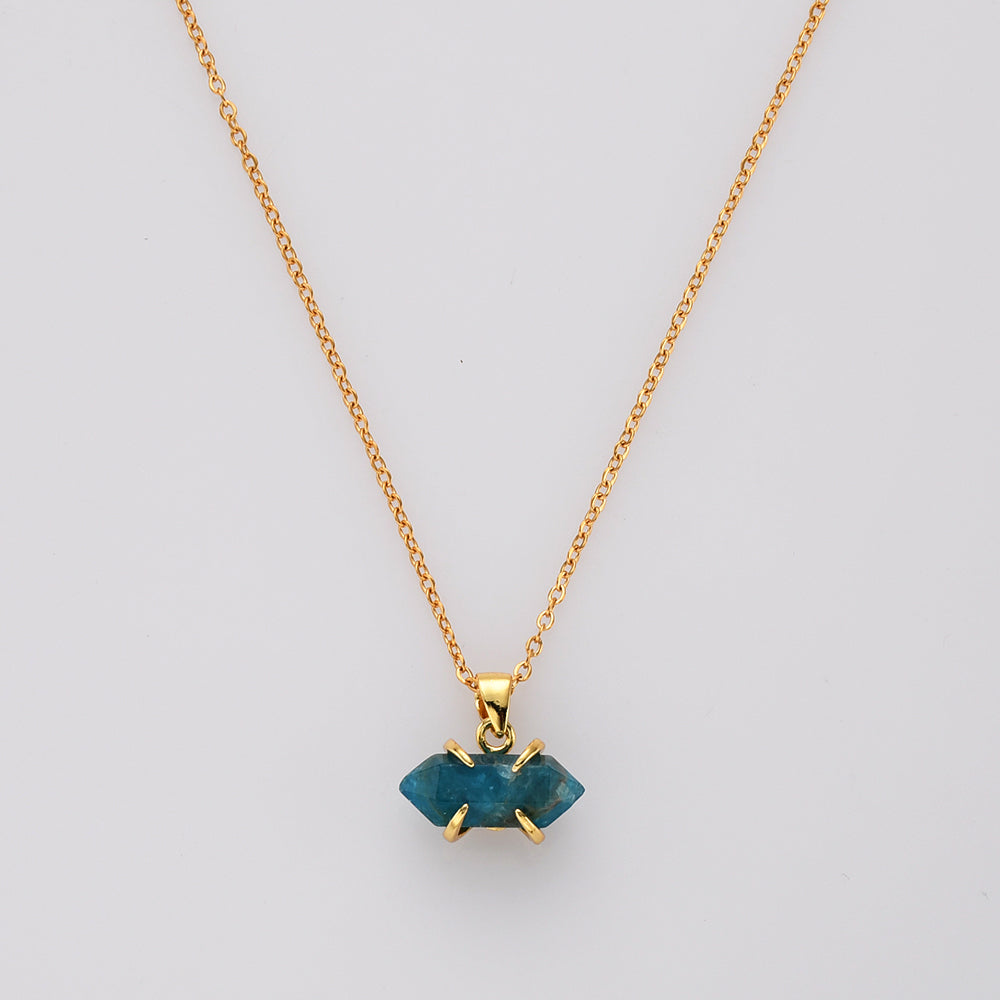 16" Tiny Gold Plated Claw Rainbow Natural Gemstone Necklace, Terminated Point, Faceted Healing Crystal Stone Necklace, Birthstone Jewelry ZG0480-N apatite necklace