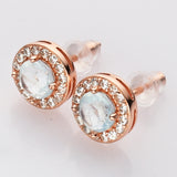 Rose Gold - S925 Sterling Silver CZ Round Gemstone Stud Earrings, Healing Crystal Jewelry, Dainty Earrings SS216ER