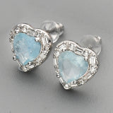 S925 Sterling Silver CZ Heart Gemstone Stud Earrings, Dainty Earrings, Healing Crystal Jewelry SS213ES