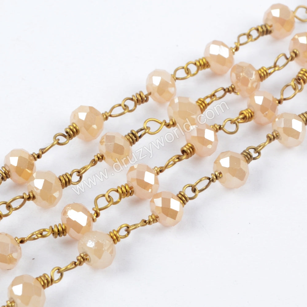 Champagne Crystal Faceted Rosary Chain