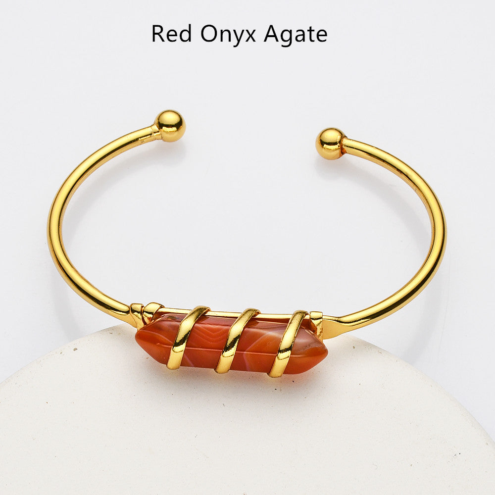 hexagon point gemstone cuff bracelet