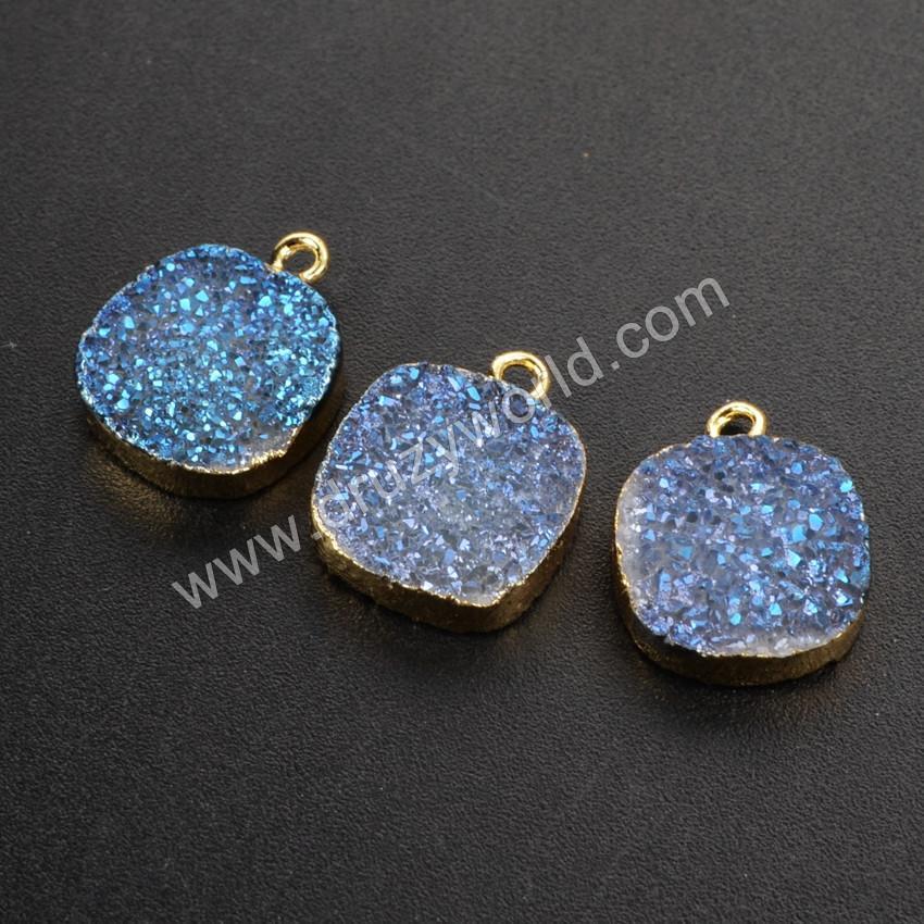 Blue Druzy Pendant Gold