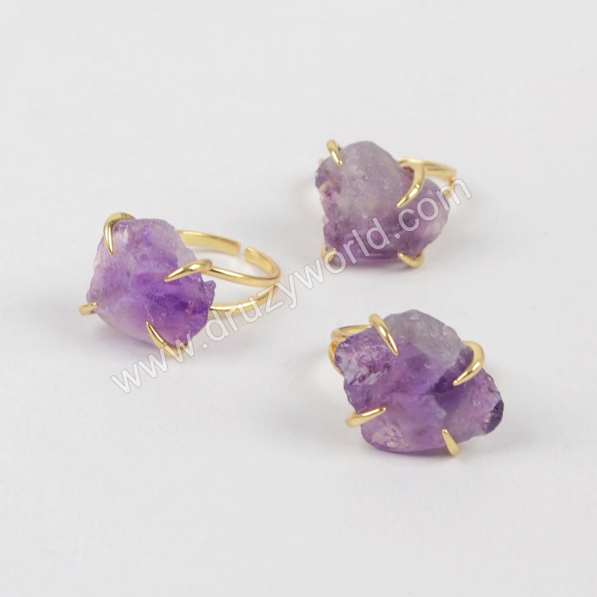 gold claw amethyst ring