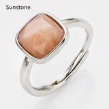 Adjustable Silver Square Gemstone Ring, Faceted, Healing Crystal Stone Ring Jewelry WX2209