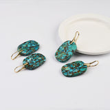 Oval Gold Plated Natural Copper Turquoise Dangle Earrings G2078-6