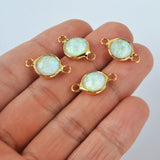 Gold Plated Bezel Round White Opal Faceted Connectors, Flash Stone Charm For Jewelry Making ZG0445