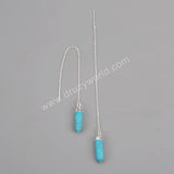 Natural Turquoise Faceted Point Threader Earrings Gold Plated, Gemstone Jewelry Dangle Earring S1343