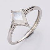 925 Sterling Silver Rhombus Natural Moonstone Faceted Ring, Adjustable Size, Diamond Crystal Ring Jewelry, Wholesale Supply LM020