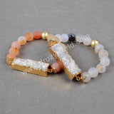 Silve Rectangle AB Color Druzy Bracelet,10mm Agate Beaded Bracelet Jewelry G0608