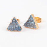 Gold Plated Triangle 10mm Natural Agate Titanium Rainbow Druzy Stud Earrings G0915