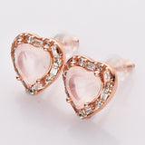 Rose Gold - S925 Sterling Silver CZ Heart Gemstone Stud Earrings, Healing Crystal Amethyst Aquamarine Rose Quartz Moonstone Jewelry, Dainty Earrings LM005-R