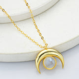 Crescent Moon 18" S925 Sterling Silver Round Moonstone Necklace, Healing Crystal Necklace Jewelry SS254NG