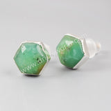 S925 Sterling Silver Hexagon Natural Australia Jade Stud Earrings SS050