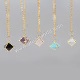 Gold Plated Pyramid Point Multi-Kind Stones Faceted Pendant Bead G1004