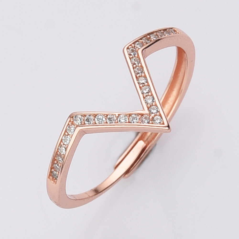 925 Sterling Silver V Shape Zircon Ring, Adjustable Size, Dainty CZ Ring, Fashion Jewelry, Wholesale Supply LM027