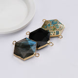 Gold Plated Hexagon Copper Turquoise Black Obsidian Labradorite Faceted Connector G2061