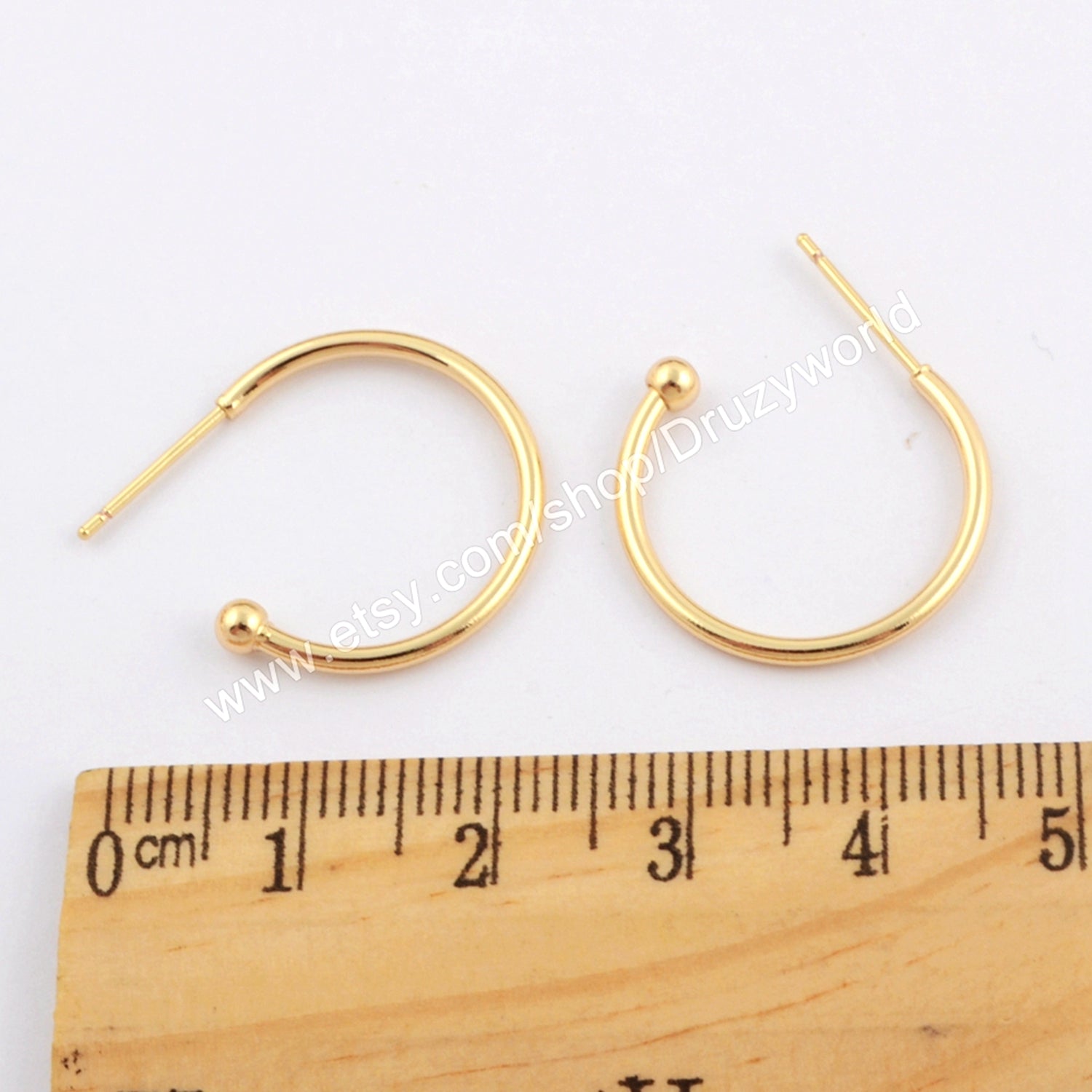 50 Pcs Fashion Gold Plated Brass Round Earring Findings 20mm Simple Circle Ear Wires Hooks Posts Tools DIY Making Jewelry Supply PJ388