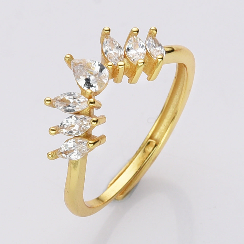 925 Sterling Silver Moonstone CZ Set Rings, Adjustable, Diamond Moonstone Ring, Zircon Crown Ring, V Shape CZ Ring, Wholesale Supply