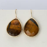 Teardrop Natural Gemstone Gold Plated Earrings, Faceted Crystal Stone Jewelry Earrings WX2148