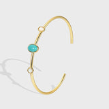 Skinny Gold Plated Brass Oval Blue Howlite Turquoise & White Opal Open Bracelet, Gemstone Adjustable Cuff AL587