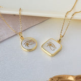 Wholesale Gold Plated Natural White Shell Pendant Necklace, Round Square Shape, Carved Eye, Shell Jewelry KZ006