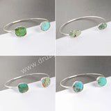 Adjustable Silver Plated Double Freeform Natural Turquoise Bangle Bracelet S0235