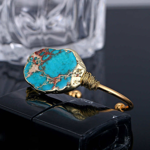 Imperial Jasper Wire Wrap Gold Bangle Cuff AL180