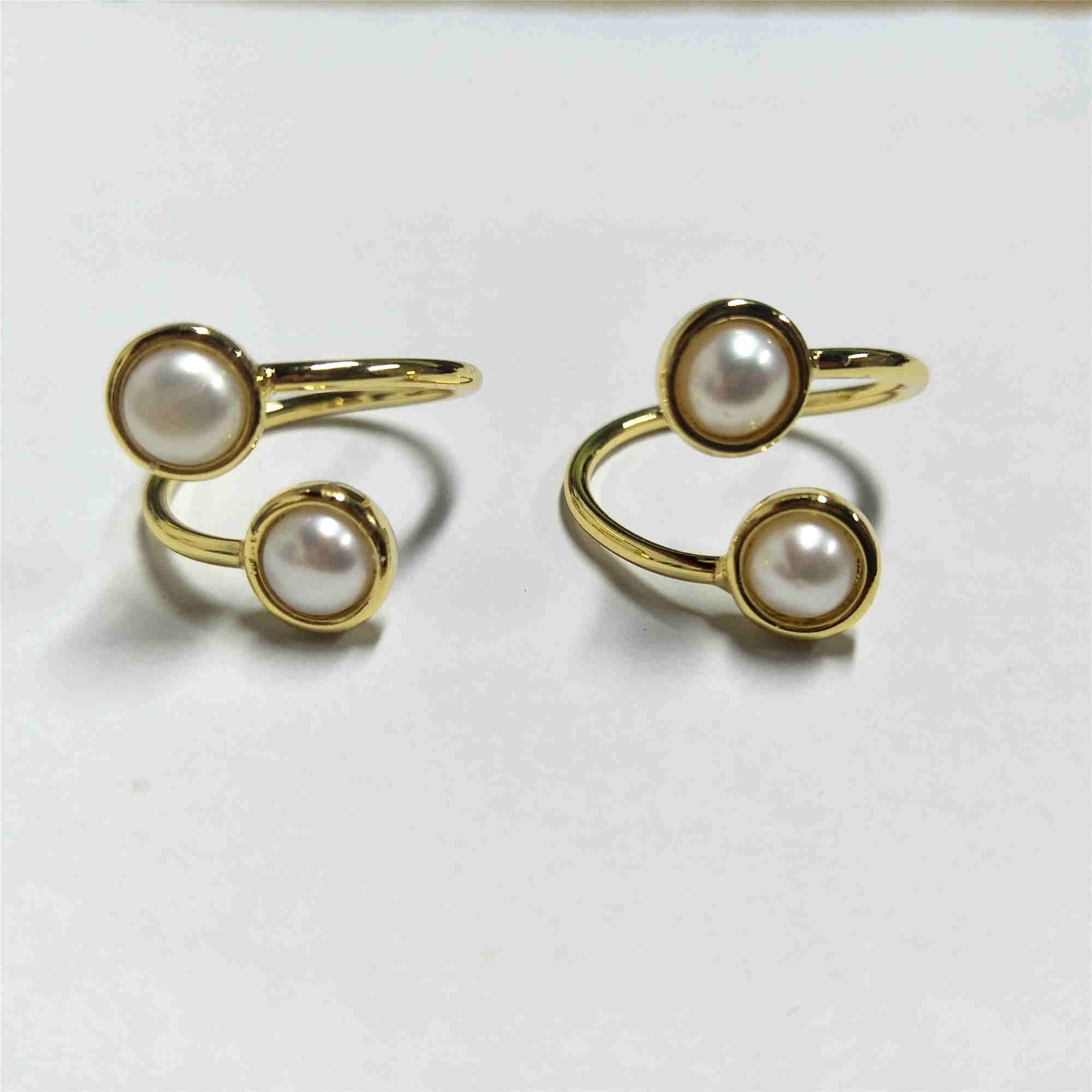 gold plated bezel round pearl rings adjustable ring rap ring pearl jewelry