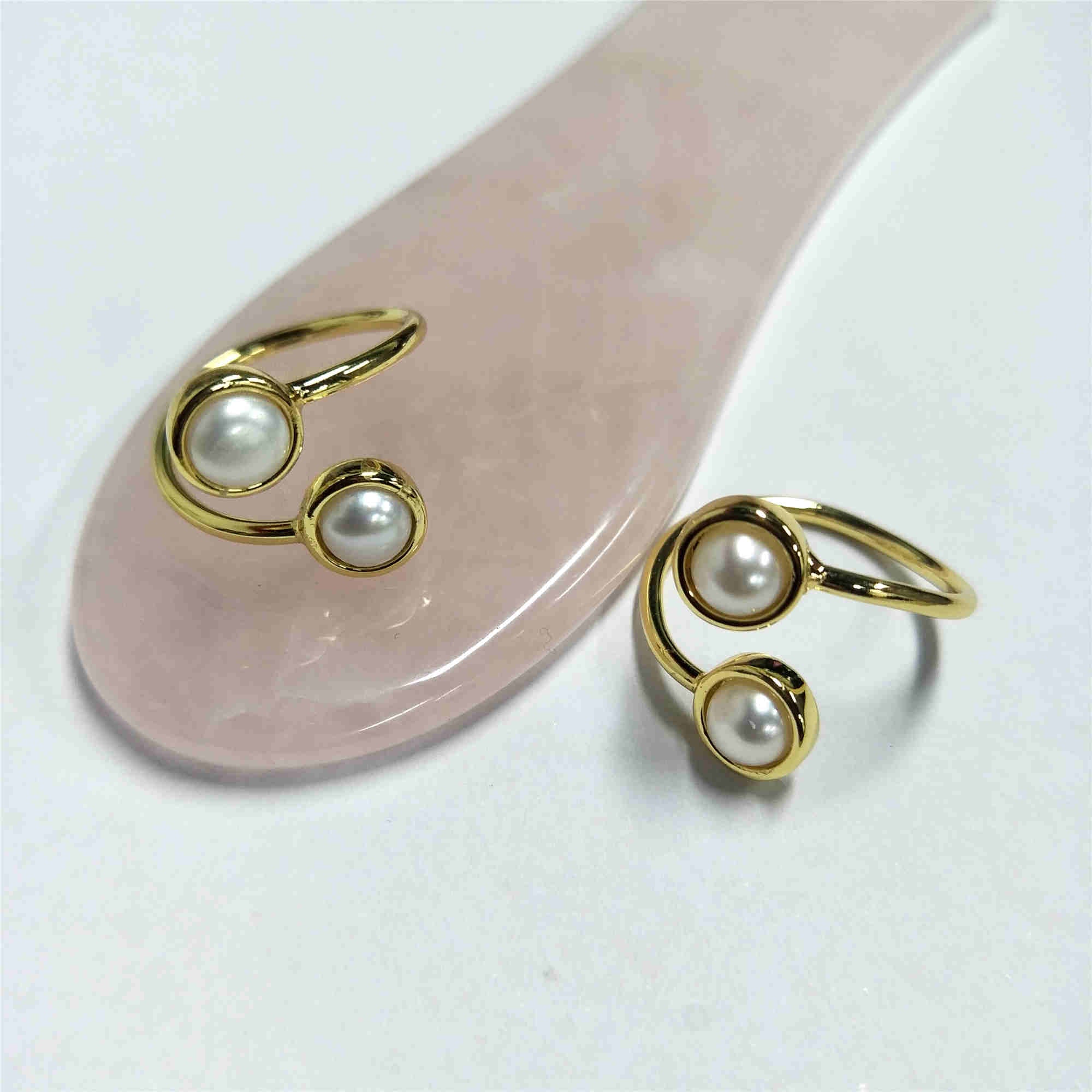gold plated bezel round pearl rings adjustable ring rap ring pearl jewelry