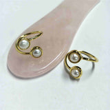 Gold Plated Bezel Round Double Natural Pearl Ring, Adjustable Fashion Pearl Jewelry ZG0450