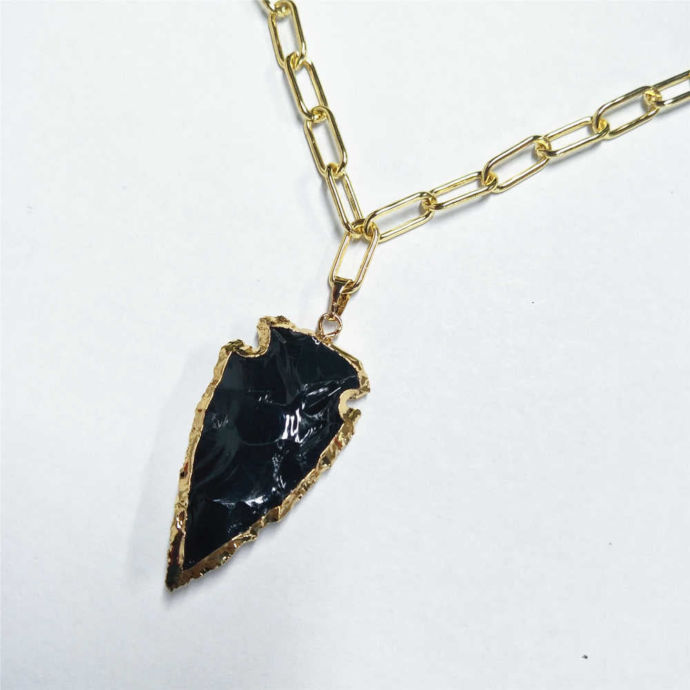 Arrowhead Obsidian Pendant Gold Chain Necklace AL203