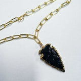 Arrowhead Obsidian Pendant Gold Chain Necklace AL203