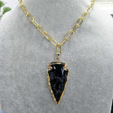 Arrowhead Obsidian Pendant Gold Chain Necklace AL203