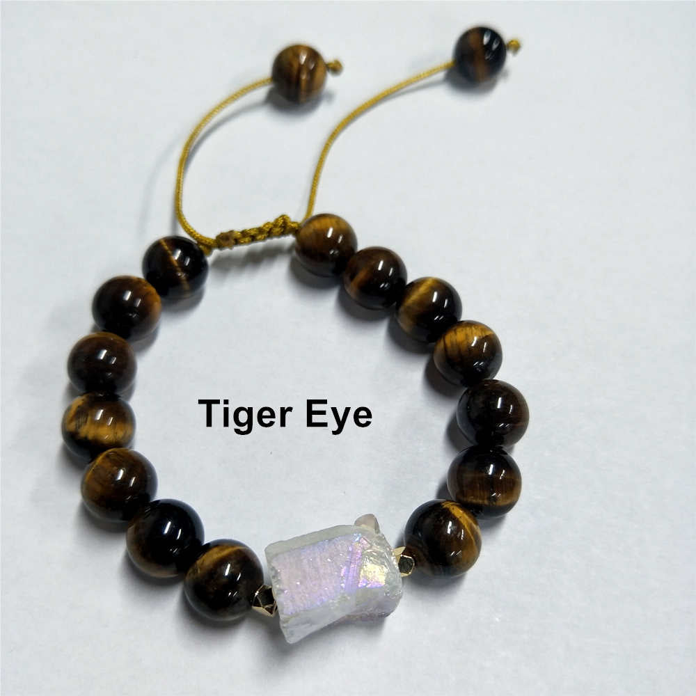 10mm Round Green Aventurine Tiger Eye Agate Bracelet AL206