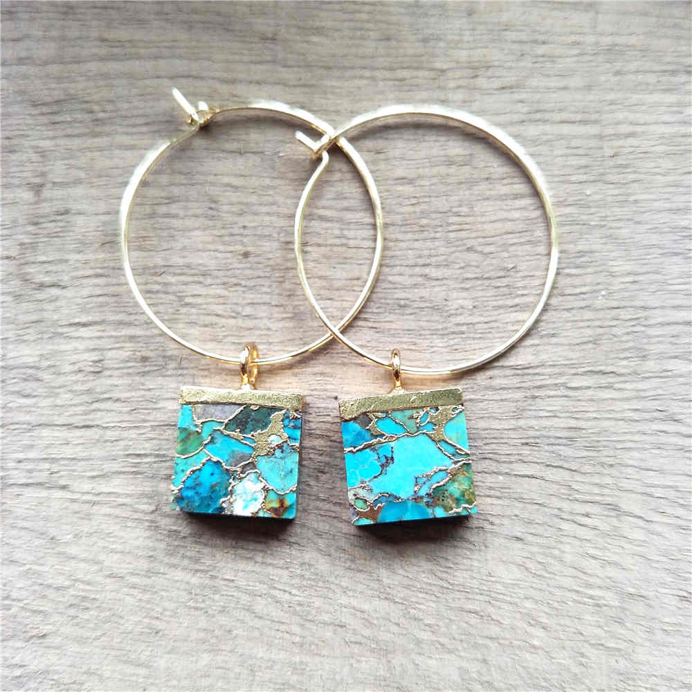 Square Hoop Tiffany Turquoise Earrings ED001-E