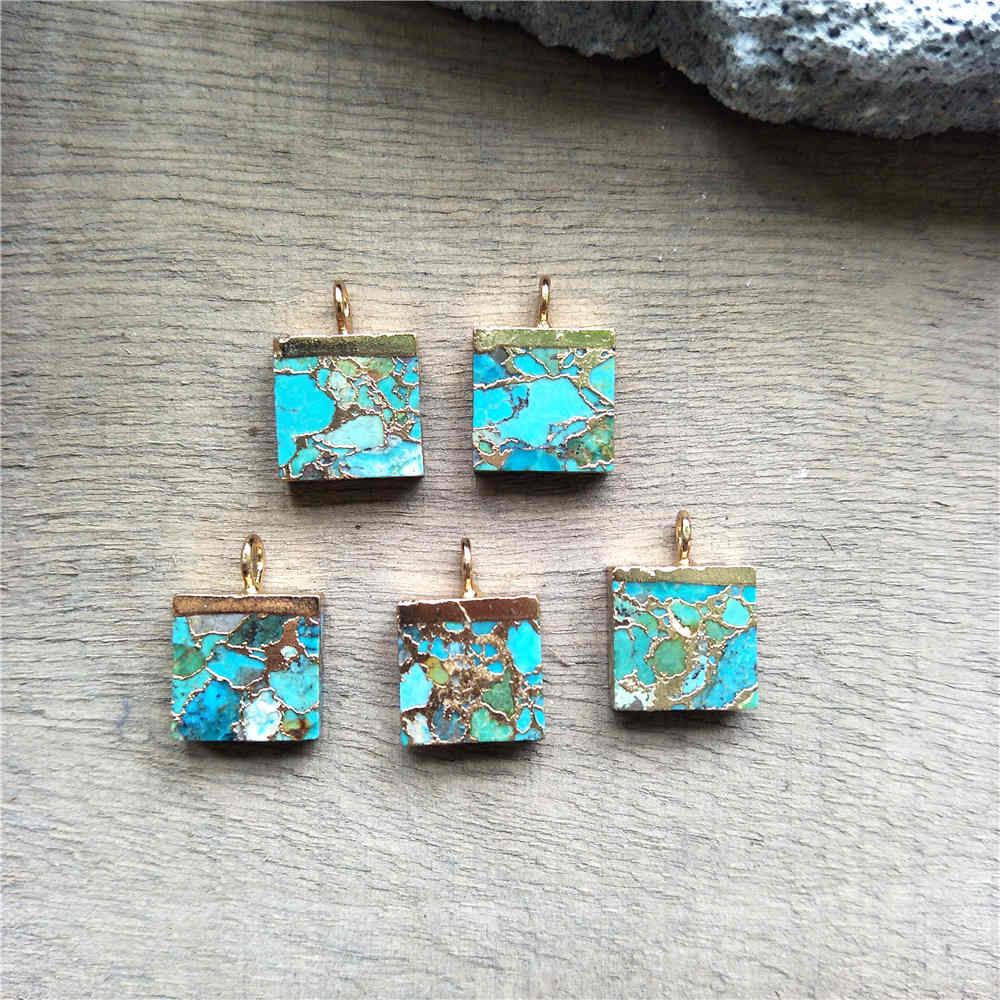 Square Gold Tiny Turquoise Charm Necklace ED001