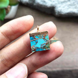 Square Gold Tiny Turquoise Charm Necklace ED001