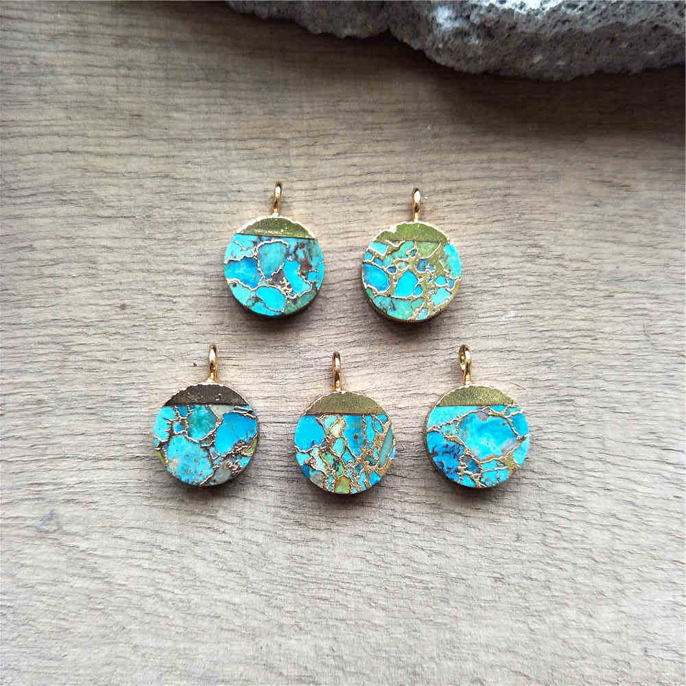 Round Gold Tiny Turquoise Charm Necklace ED001