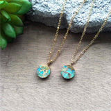 Round Gold Tiny Turquoise Charm Necklace ED001