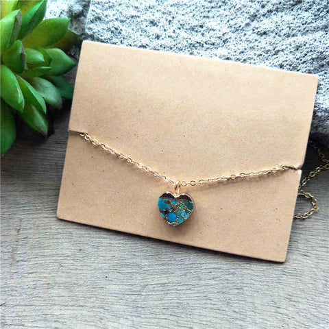 Heart Gold Tiny Turquoise Charm Necklace ED001