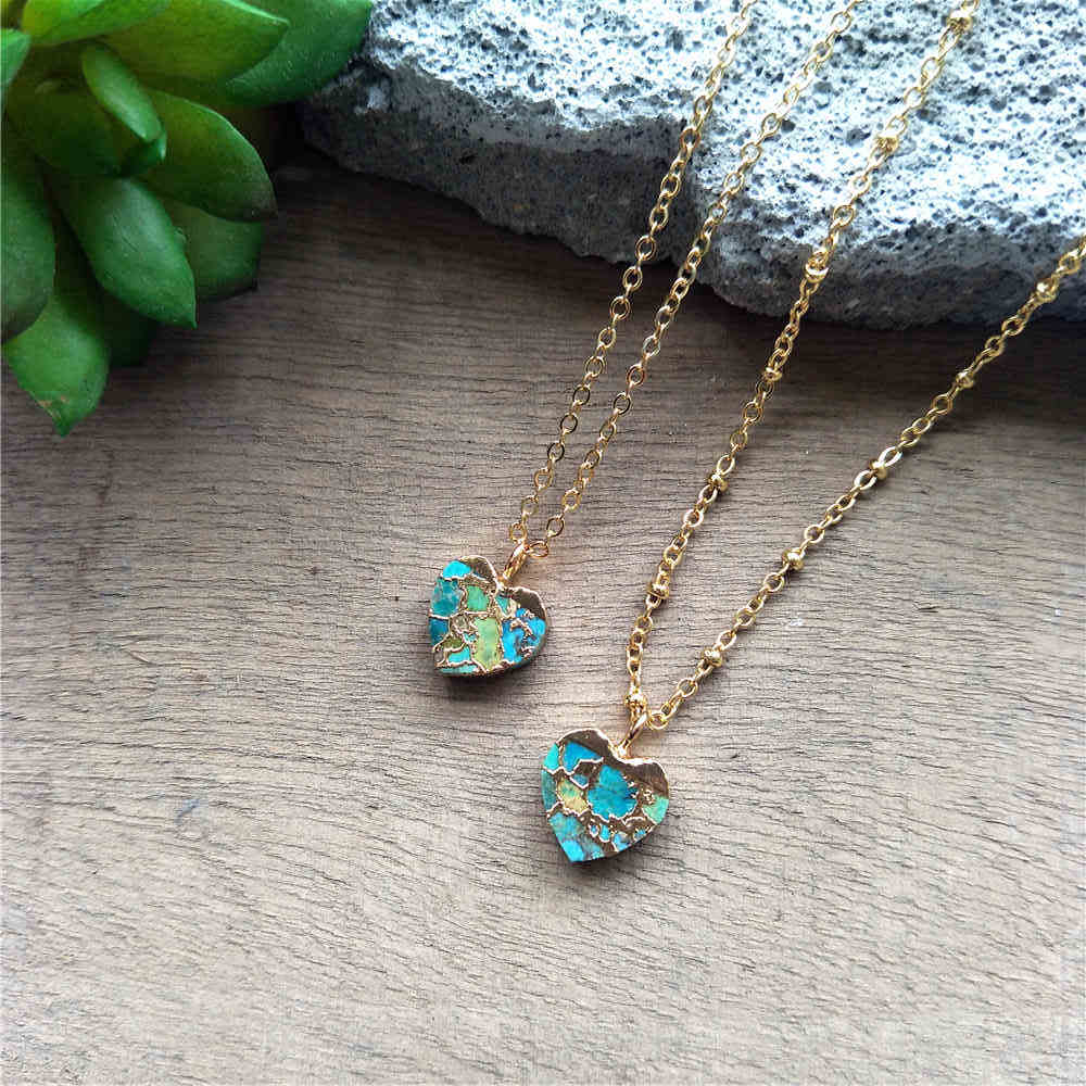Heart Gold Tiny Turquoise Charm Necklace ED001
