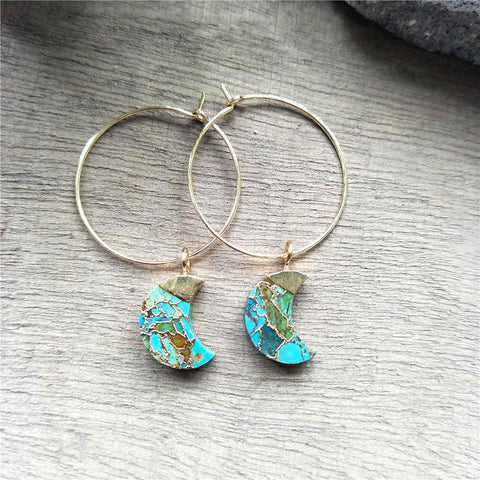 Crescent Moon Hoop Tiffany Turquoise Earrings ED001-E